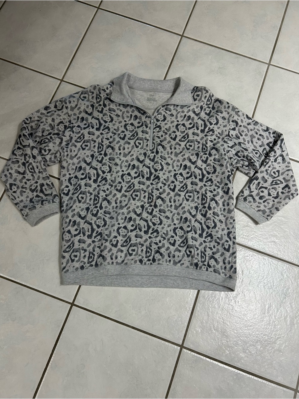 aerie Grey Leopard Quarter-Zip Sweatshirt